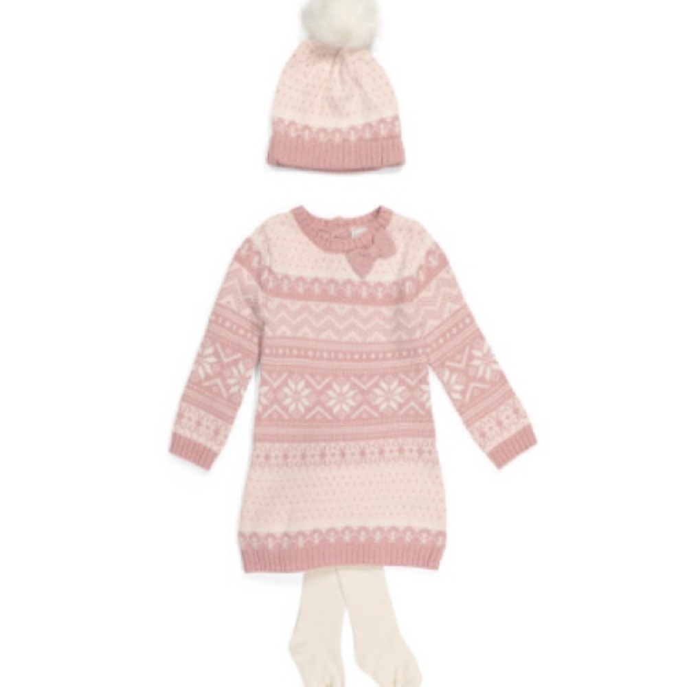 Baby Girl Snowflake Sweater Dress Tight hat mauve